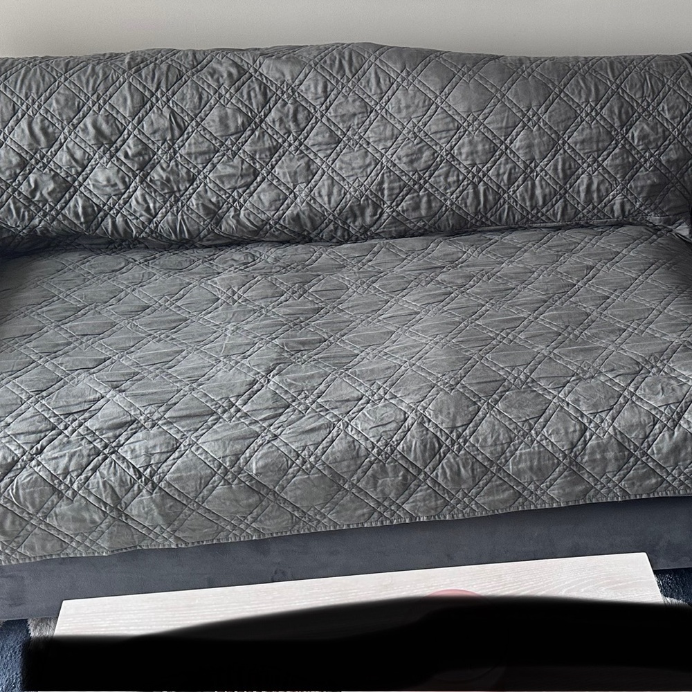 Gray Quilted sofa cover with Diamond Pattern, 72” wide - Picture 2 of 3